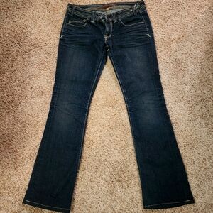 Yanuk Vintage Low Rise Boot Cut 5 Pocket Distressed Y2K Blue Jeans. Size 28
